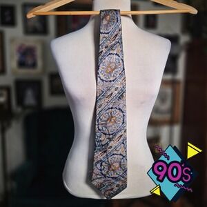 Lanvin Paris Silk Tie Vintage 90s Mens Paisley Medallion Purple Gold Designer